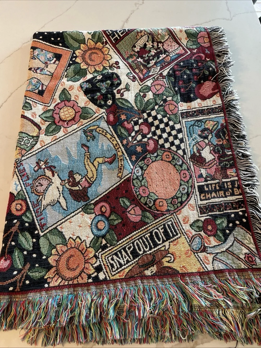 Multicolor Tapestry Throw Blanket with Fringe